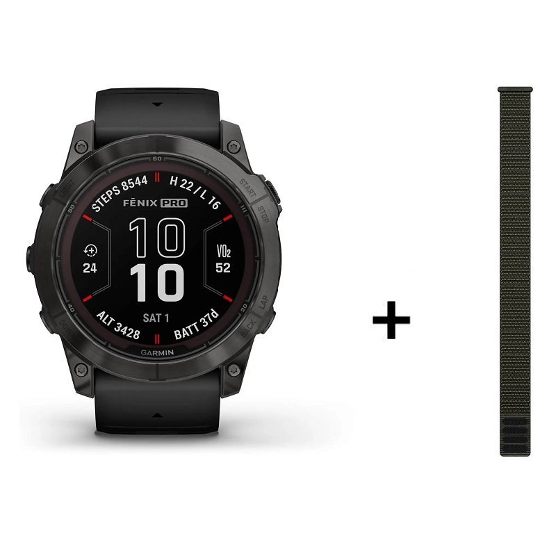 Montre Garmin Fenix 7X Pro Sapphire Solar Titane + bracelet silicone kaki