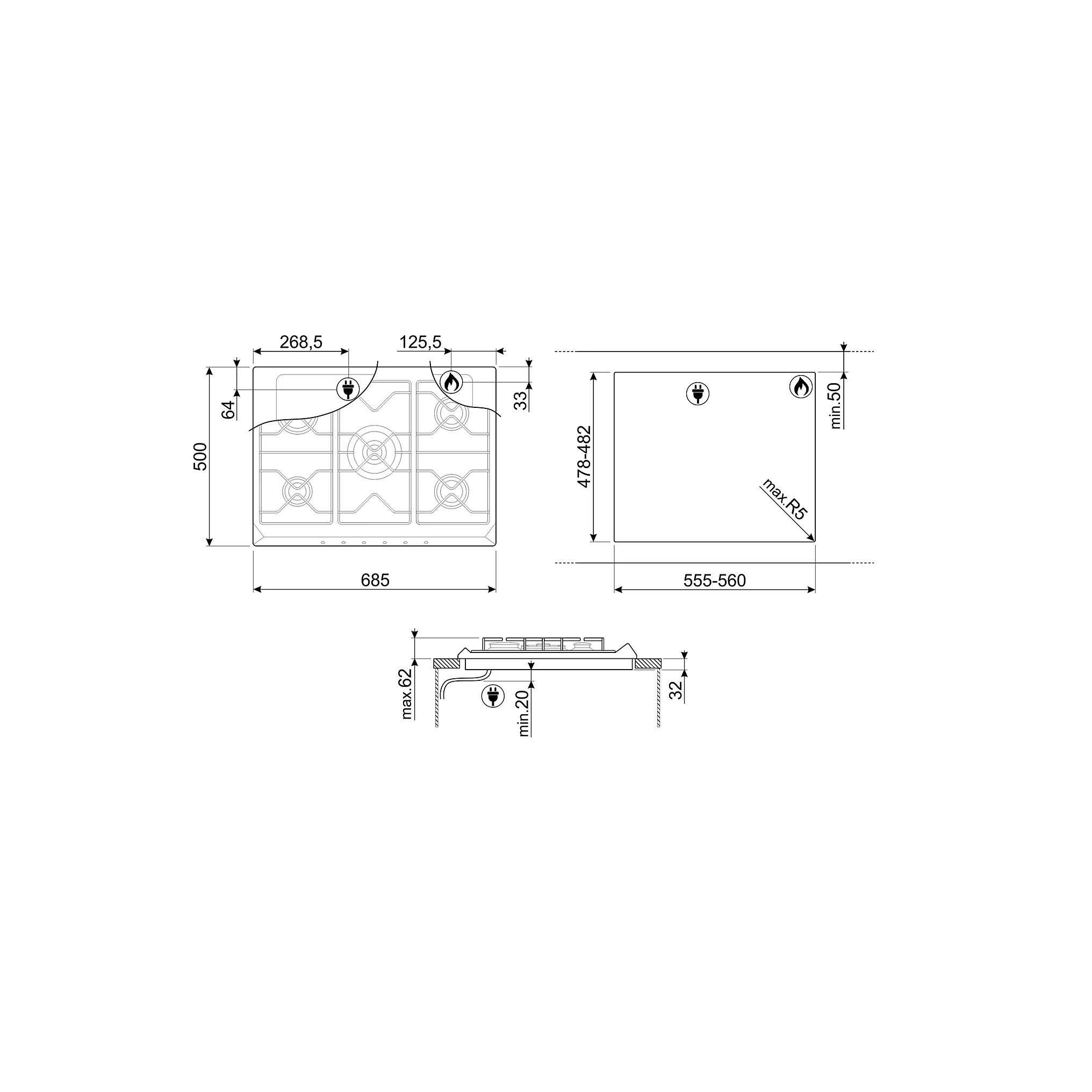 Plaque gaz SMEG SRV575GH5