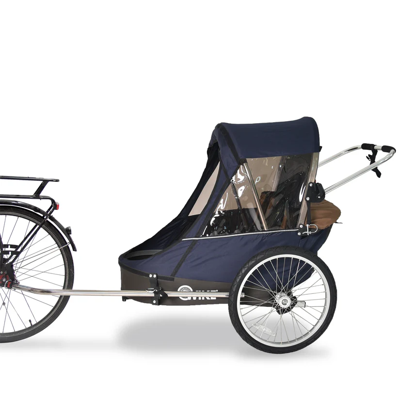 Remorque vélo 2 places 60 kg Wike - Premium Double - Poussette et Kit de Jogging inclus - marine/marron