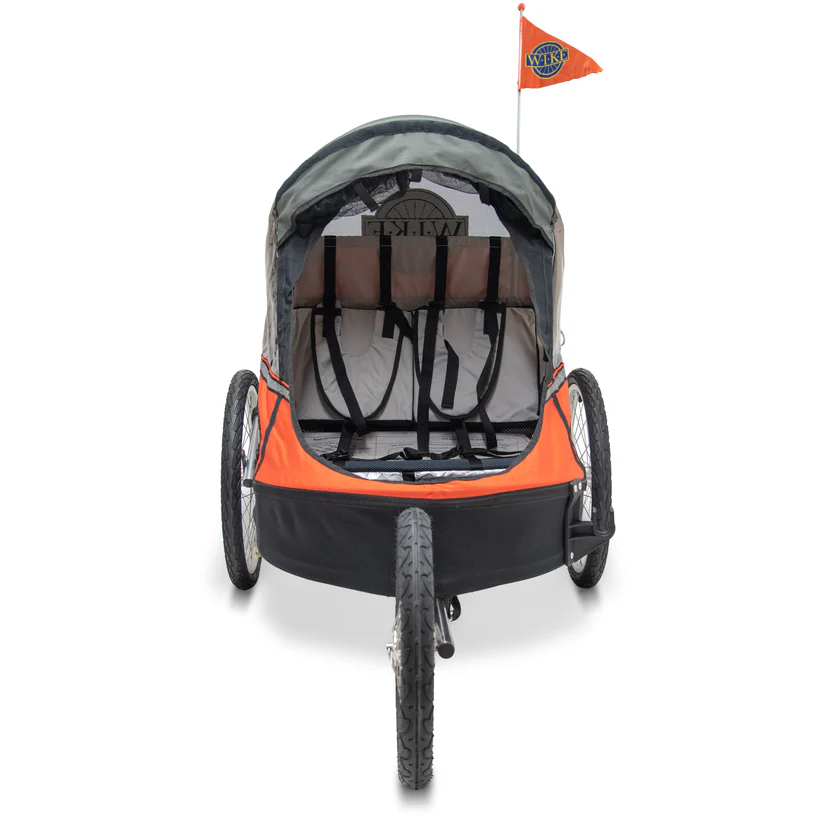 Remorque vélo 2 places 60 kg Wike - Premium Double - Poussette et Kit de Jogging inclus - marine/marron