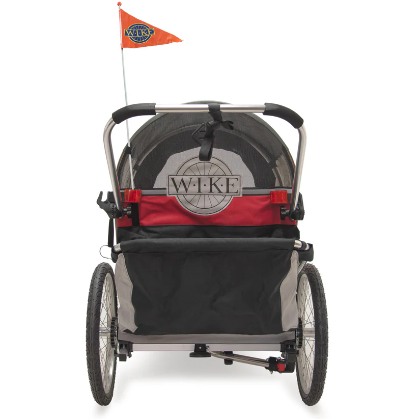 Remorque vélo 2 places 60 kg Wike - Premium Double - Poussette et Kit de Jogging inclus - marine/marron