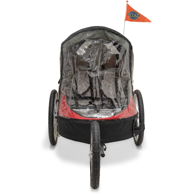 Remorque vélo 2 places 60 kg Wike - Premium Double - Poussette et Kit de Jogging inclus - marine/marron