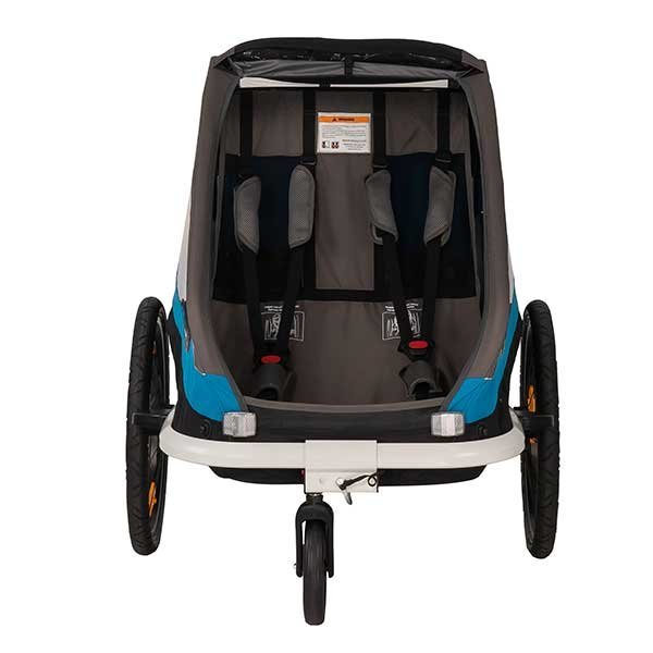 Hamax Traveller Bike Trailer for 2 Kids, incl. drawbar and buggy wheel - petrol blue/grey