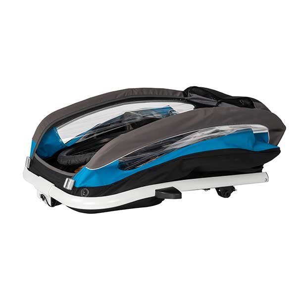 Hamax Traveller Bike Trailer for 2 Kids, incl. drawbar and buggy wheel - petrol blue/grey