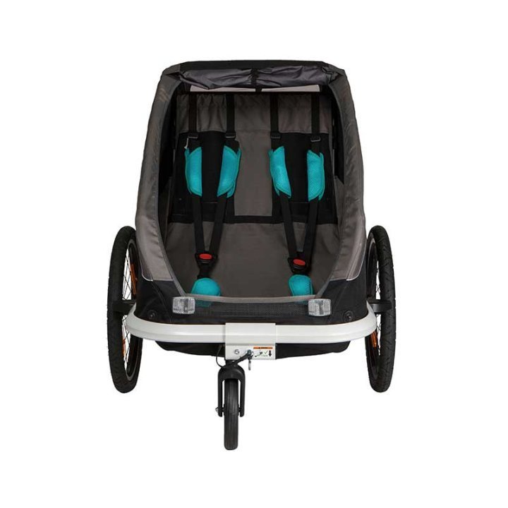 Hamax Traveller Bike Trailer for 2 Kids, incl. drawbar and buggy wheel - black/grey
