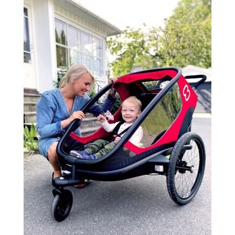 Remorque vélo charge 100 kg Hamax Outback pour 2 Enfants - rouge / noir